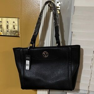 Structured Black Tote with Gold Emblem